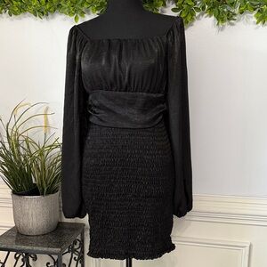 Le Lis Black Long Sleeve Open Back Square Neck LBD Dress M